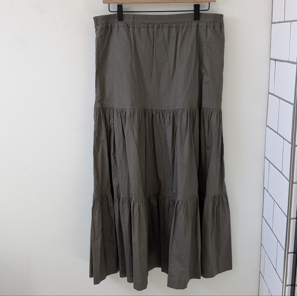 Eskandar Women's Grey 100% Cotton Tiered Peasant Boho Prairie Maxi Skirt Large?
